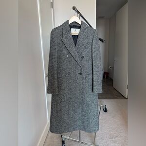 Aritzia Double-Breasted Herringbone Trench Coat - Gray